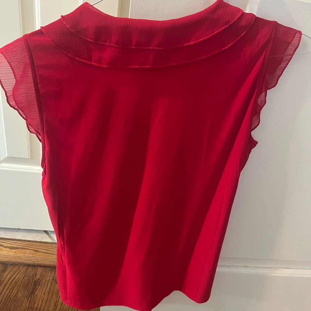 Tommy Hilfiger Red Ruffled Flutter Sleeve Blouse - Picture 2 of 4